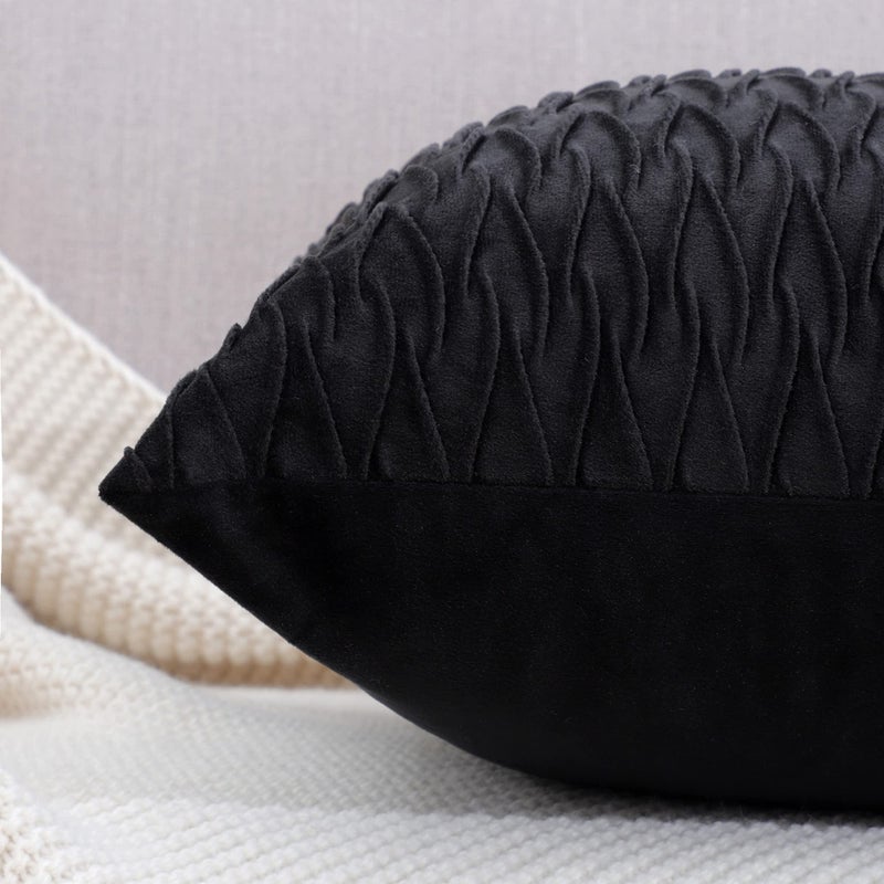 MADIZZ Set of 2 Super Soft Velvet Decorative Throw Pillow Covers 26x26 inch Black Square with Texture Luxury Style Cushion Case European Pillow Shell for Sofa Bedroom - Image 3